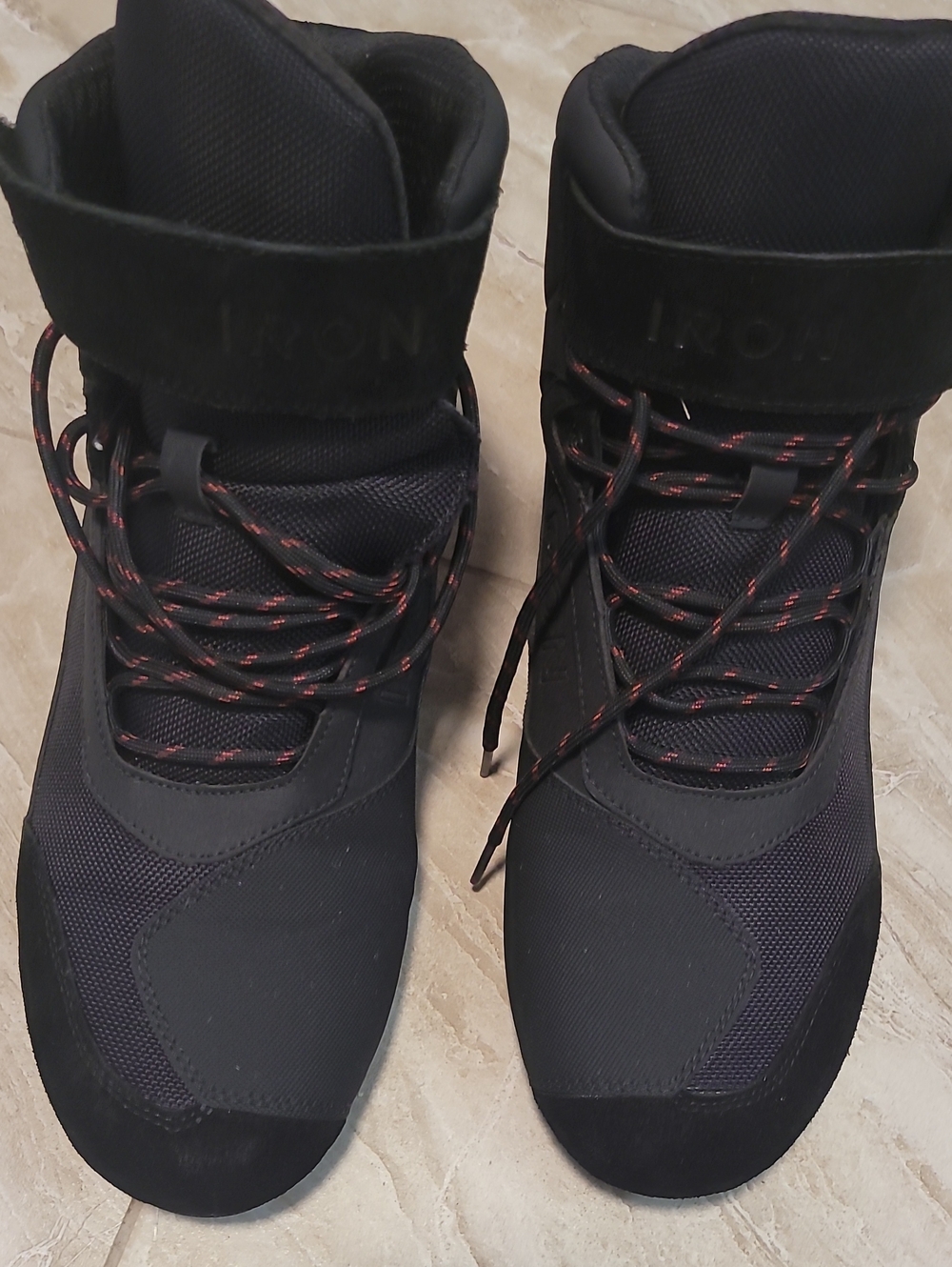 Iron Brand Men's Black High-Top Lace-Up Boots with Red-Trim Laces